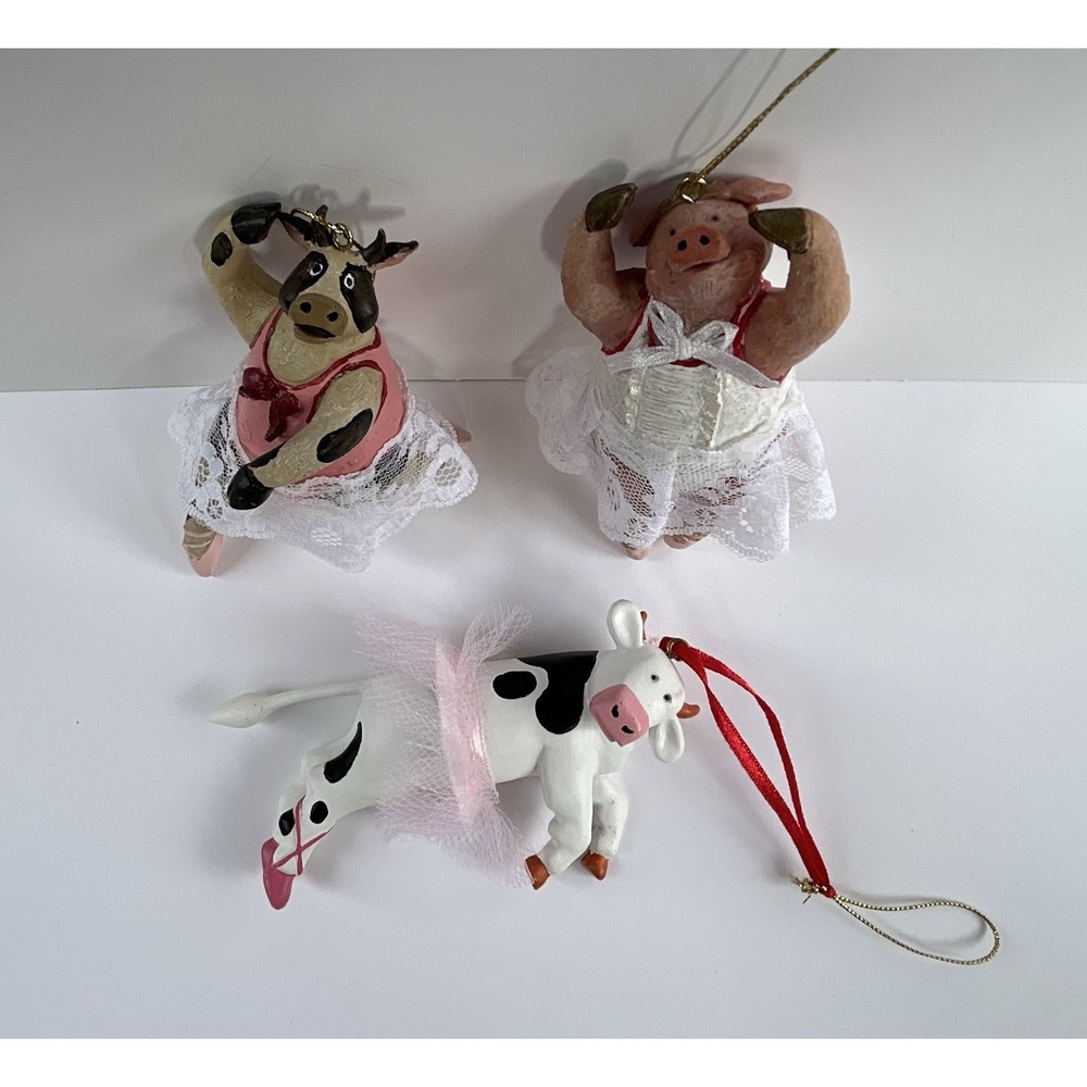 Cute Cow Pig Animal Ballerina Dancers Tutu, Christmas Ornaments